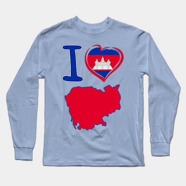 I love Cambodia. Cambodian flag in the shape of a heart. country map Long Sleeve T-Shirt by Mashmosh